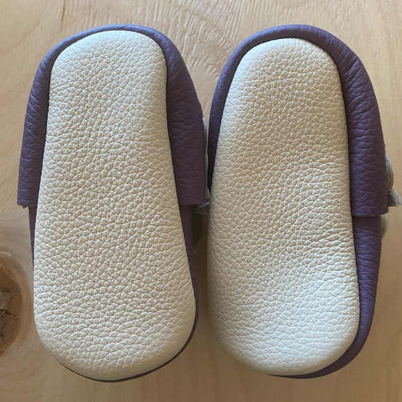 Purple and Crème Colored Leather Moccasins - Picture 3 of 5